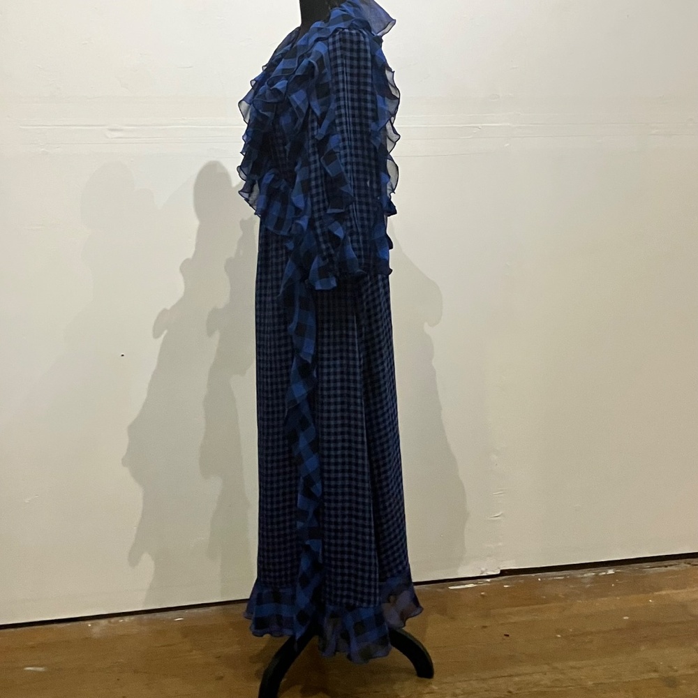 Tularosa blue and black, long sleeve gingham wrapped dress - Picture 7 of 10